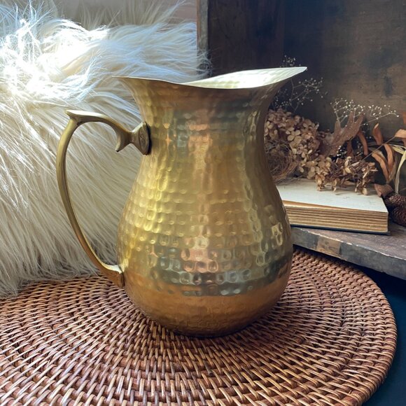 Hammered Matte Gold Decorative Water Pitcher - 7 3/4” tall x 7 1/2” wide - Picture 1 of 7